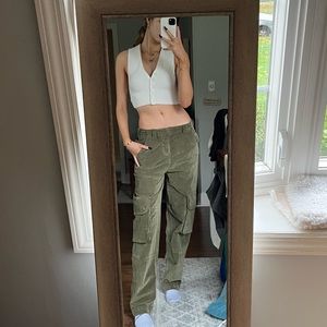 Free People green corduroy cargo pants 0